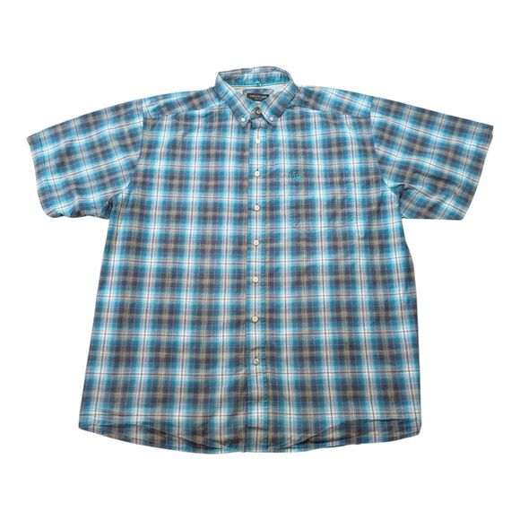 Ariat Pro Series Mens Blue White Plaid Button Front Short Sleeve Shirt Size 2XL - Picture 1 of 8